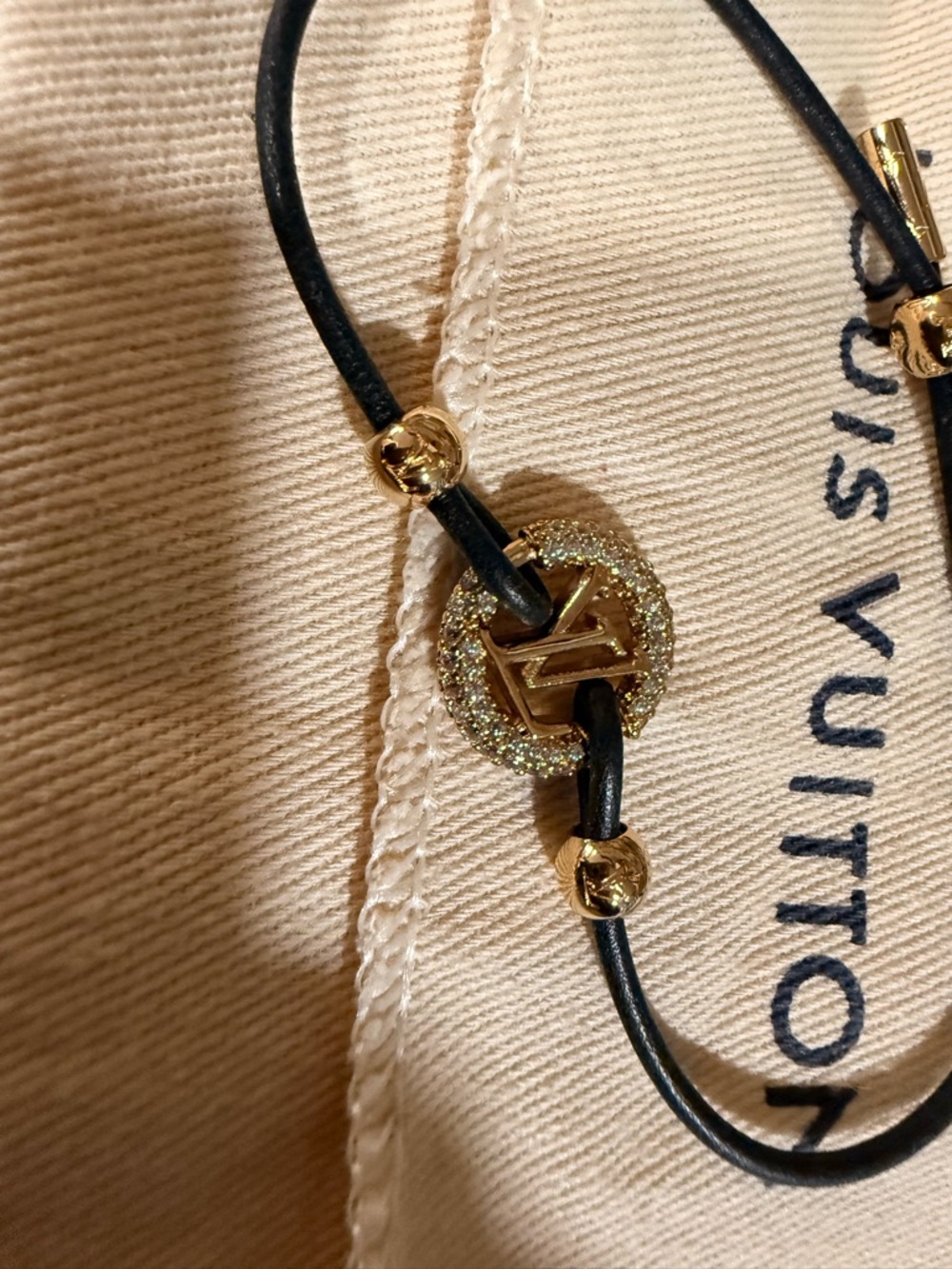 Louis Vuitton Black and Gold Glitter LV Charm Bracelet
